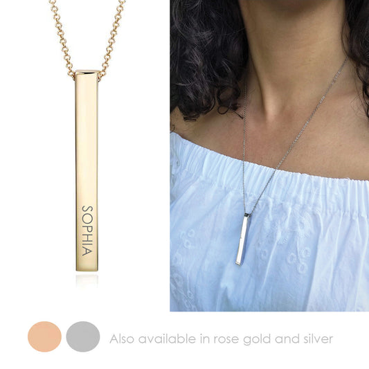 Engraved 3D Bar Necklace - Vertical Gold & Silver 3D Bar Necklace