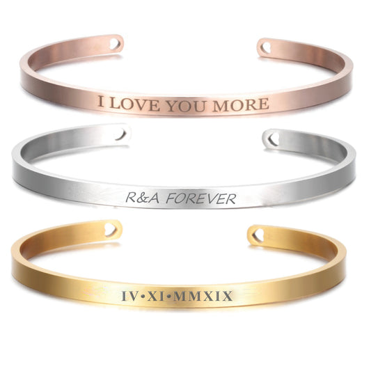 Engraved Bangle Bracelet ‖ Custom Cuff Bracelet ‖ Personalized Bracelet Gift for Her ‖ Engraved Coordinate Cuff