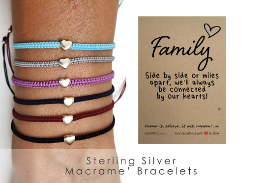 Family Bracelets ‖ Family Connection Sterling Silver Heart Macrame' Bracelets