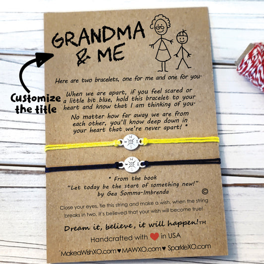 Grandma and Me Bracelet ‖ First Day of School ‖ Family Stick Figures Wish Bracelet ‖ Friendship Bracelet with Macrame' Closure