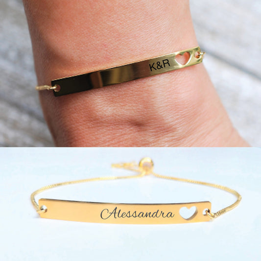 Heart Cutout Bar Bracelet ‖ Personalized Engraved Bracelet ‖ Minimalist Bracelet ‖ Layering Stacking Bracelet ‖ Custom Engraving