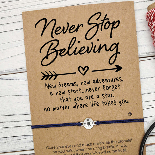 Never Stop Believing ‖ Motivational Bracelet ‖ Inspirational Wish Bracelet ‖ Friendship Bracelet ‖ Bracelet & Anklet with Macrame' Closure