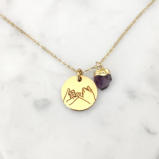 Pinky Promise Necklace ‖ Coin Pendant Necklace ‖ Add a Raw Gem ‖ Promise Necklace ‖ Friendship Necklace