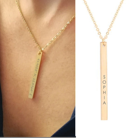 Skinny Vertical Bar Necklace ‖ Personalized Necklace ‖ Minimalist Necklace ‖ Layering Stacking Necklace ‖ Engraved Necklace ‖ Custom Engraving ‖ Gift for Her