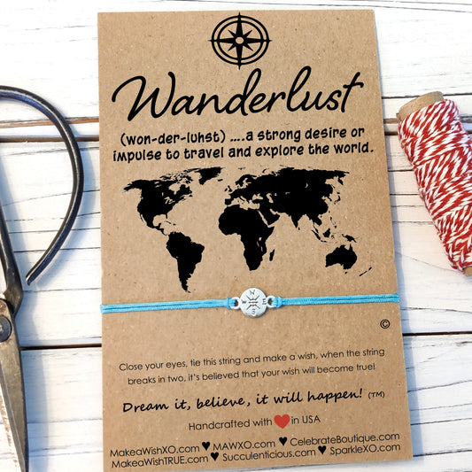 Wanderlust Compass Wish Bracelet ‖ Friendship Bracelet ‖ Bracelet & Anklet with Macrame' Closure